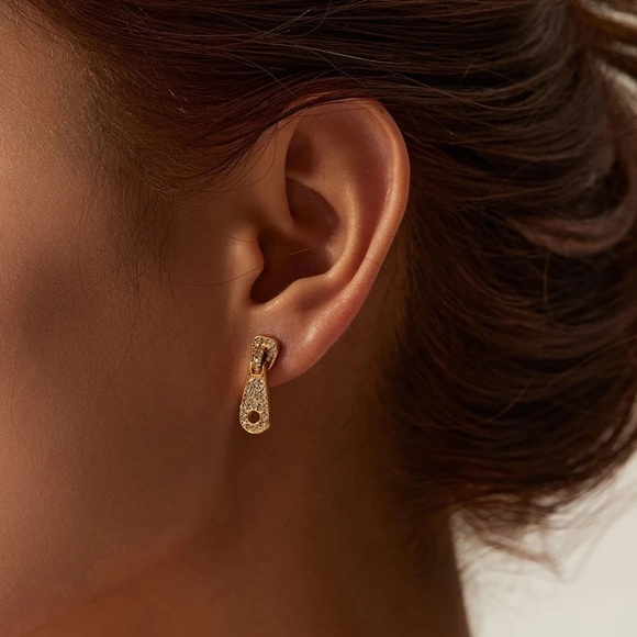 18k Gold Plated Cubic Zirconia Zip Drop Earrings - Picture 1 of 8